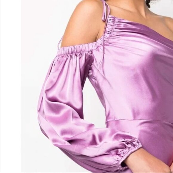 NEW Cinq A Sept 100% Silk Lavender One Shoulder Ruched Asymmetric Dress - Picture 10 of 10